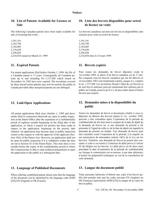 La Gazette du Bureau des brevets The Patent Office Record