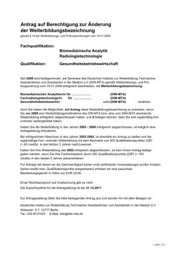 Anlage Fort- und Weiterbildungsnachweis (26 kB, pdf) - DIW-MTA
