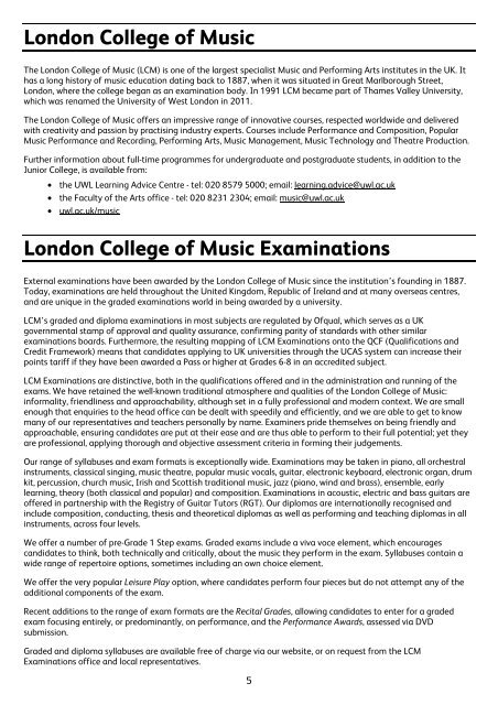 LCM Exams - Early Learning Syllabus - University of West London