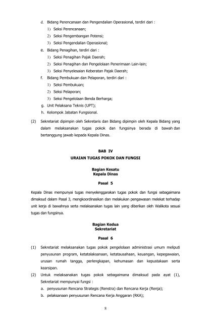 Peraturan Walikota Malang Nomor 58 Tahun 2008 tentang Uraian ...