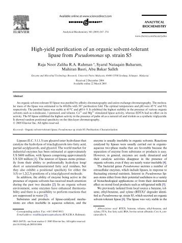 High-yield purification of an organic solvent-tolerant ... - INBIOSIS