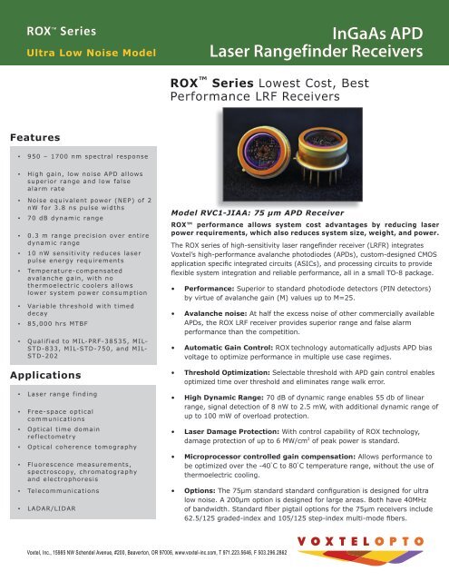 InGaAs APD Laser Rangefinder Receivers ROXTM Series - Voxtel