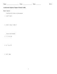 Accelerated Algebra Chapter 8 Study Guide