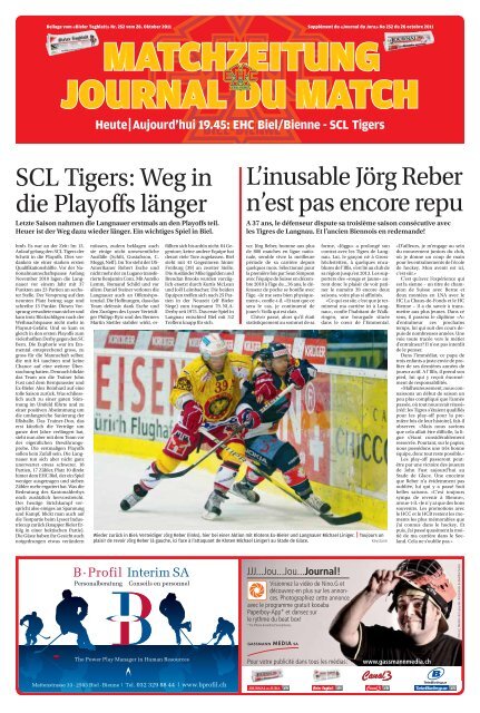 SCL Tigers: Weg in die Playoffs länger L'inusable Jörg Reber n'est ...