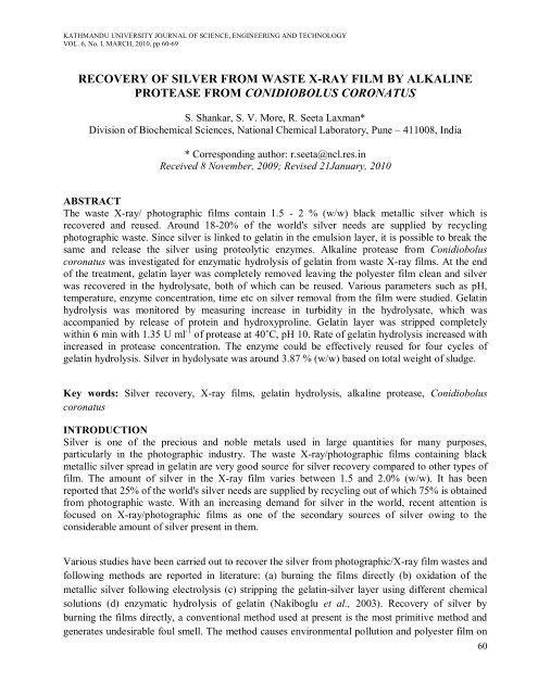 Recovery of silver from waste x-ray film by alkaline protease