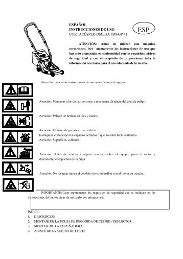espaÃ±ol instrucciones de uso cortacÃ©sped omega om-gp 41