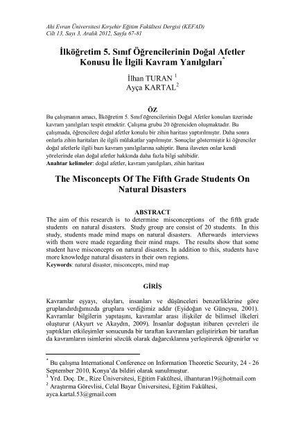 Ä°lkÃ¶Äretim 5. SÄ±nÄ±f ÃÄrencilerinin DoÄal Afetler Konusu Ä°le ... - KEFAD