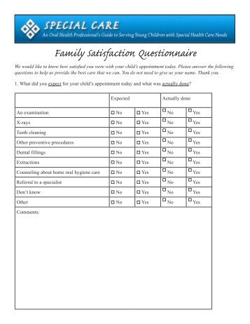 Family Satisfaction Questionnaire - National Maternal and Child Oral ...