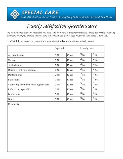 Family Satisfaction Questionnaire - National Maternal and Child Oral ...