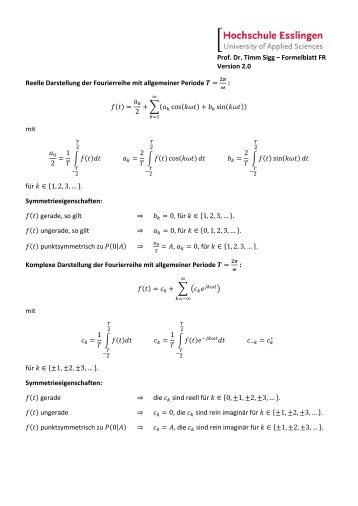 Formelblatt FR Version 2.0 Reelle Darstellung der Fourierreihe mit ...