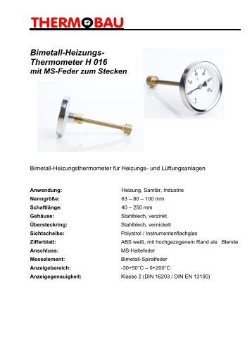 Bimetall-Heizungs- Thermometer H 016 - Thermobau Wirthwein