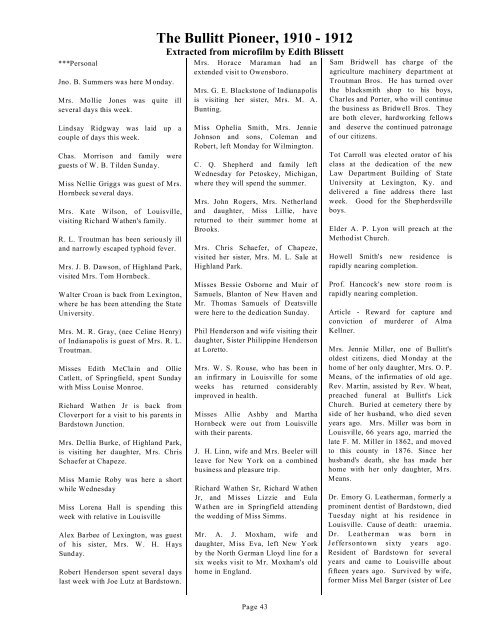 Extracts of The Bullitt Pioneer, 1910 -1912 - Bullitt County Public ...