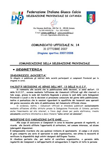 federazione italiana giuoco calcio delegazione provinciale di ... - LND