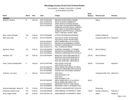 Winnebago County Circuit Court Criminal Docket