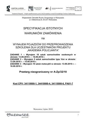 34110000-1, 34410000-4, 34115000-6, PA01-7 - WORD Warszawa