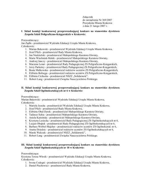 ZaÅÄcznik do zarzÄdzenia Nr 369/2007 Prezydenta Miasta Krakowa ...