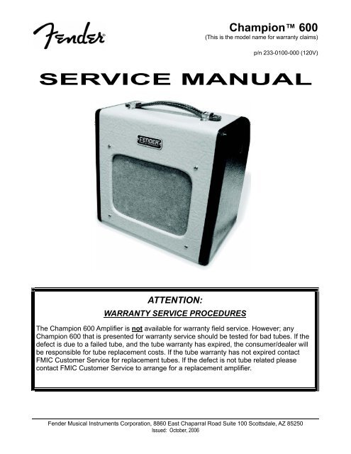 afskaffet bibliotek Articulation Fender Champion 600 Service Manual - Amp Archives