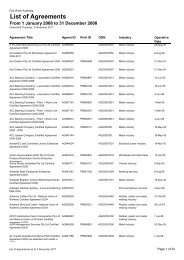 List of Agreements - Fair Work Commission