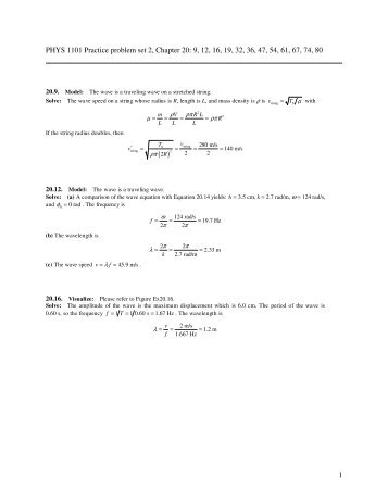 1 PHYS 1101 Practice problem set 2, Chapter 20: 9, 12, 16, 19, 32 ...