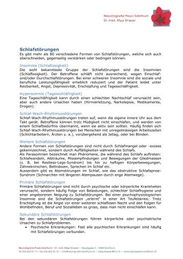 Schlafstörungen PDF herunterladen - Neurologische Praxis Solothurn