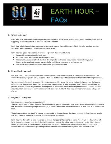 Earth Hour FAQ - WWF Canada