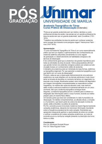 Anatomia TopogrÃ¡fica do TÃ³rax Curso PrÃ¡tico de DissecaÃ§Ã£o - Unimar