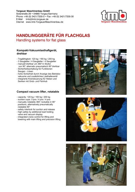 handlinggeräte für flachglas - Torgauer Maschinenbau GmbH