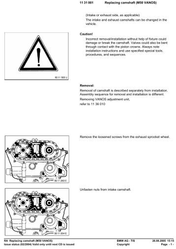 RA Replacing camshaft (M50 VANOS)