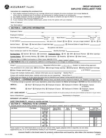 group insurance employee enrollment form - Assurant Health