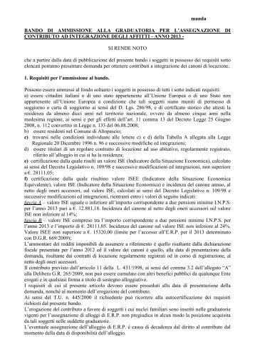 Bando contributo affitto 2013 - Comune di Altopascio