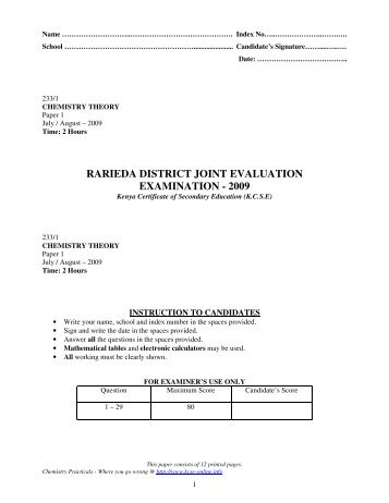 RARIEDA DISTRICT JOINT EVALUATION EXAMINATION - 2009