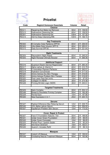 RegimA PriceList.XLS - WEBMIN