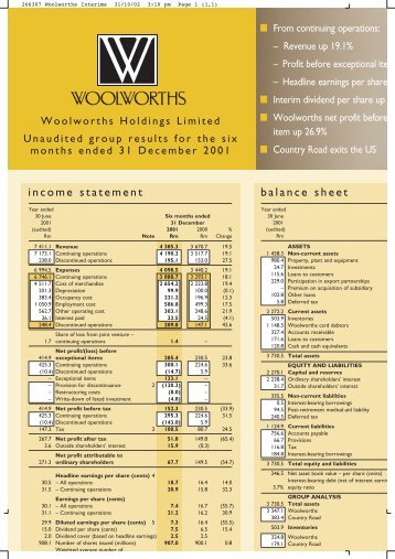 266307 Woolworths Interims - woolworths holdings limited