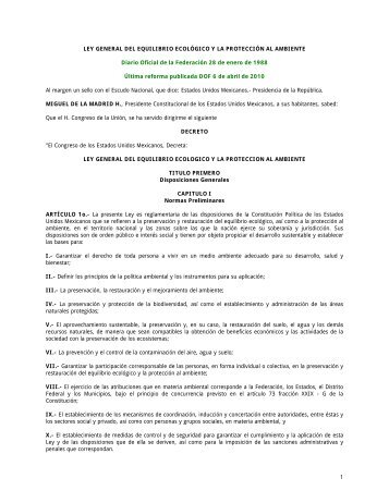 Ley del Equilibrio EcolÃ³gico y la ProtecciÃ³n al Ambiente