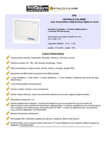 CENTRALE D'ALARME avec transmetteur tÃ©lÃ©phonique digital et ...