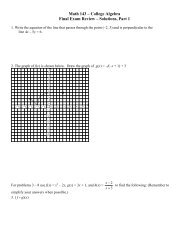 Math 143 â College Algebra Final Exam Review â Solutions, Part 1