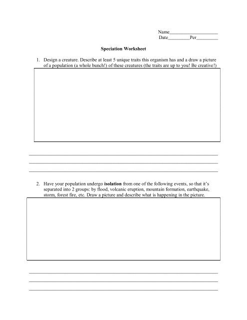 Speciation Worksheet Speciation Worksheet