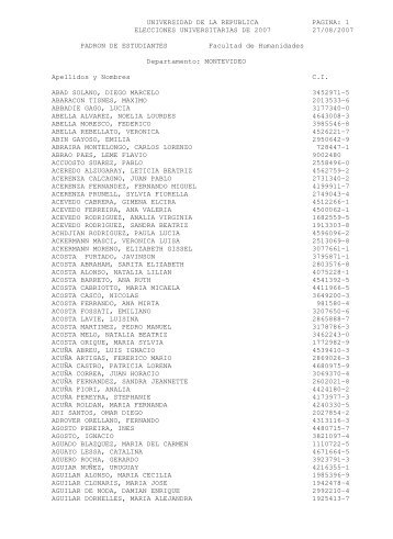 1 ELECCIONES UNIVERSITARIAS DE 2007 27/08/2007 PADRON ...