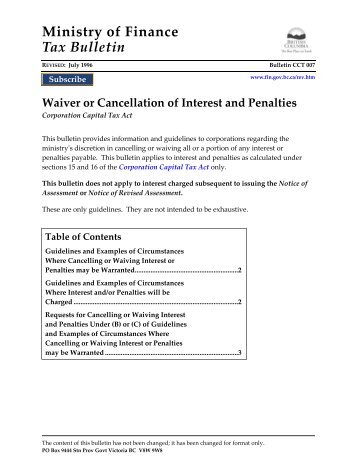 Bulletin CCT 007 Waiver or Cancellation of Interest and Penalties