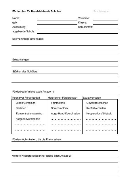 Formular Forderplan Thillm