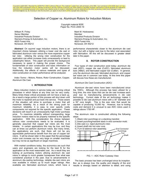 Selection of Copper vs. Aluminum Rotors for Induction ... - Siemens