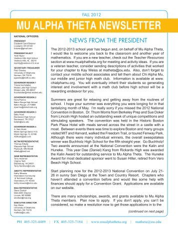 MU ALPHA THETA NEWSLETTER