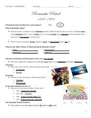 Romantic Period PowerPoint Worksheet Answer Key