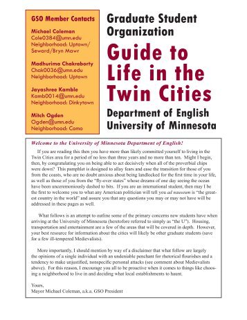 Guide to Life in the Twin Cities - Department of English - University ...