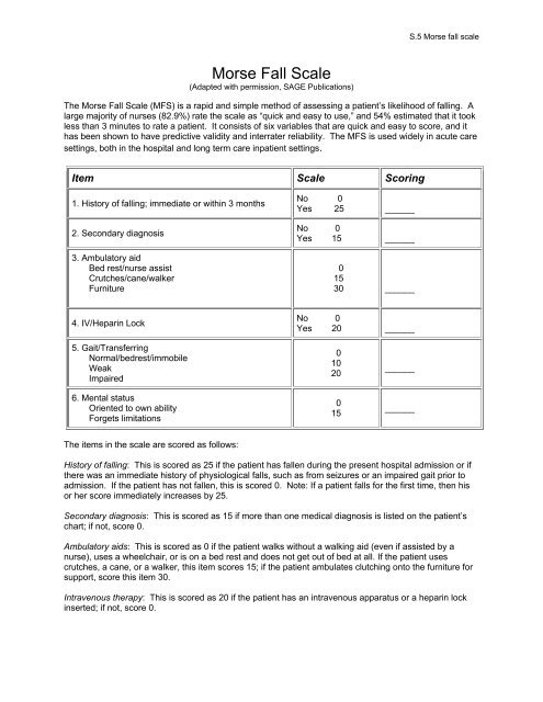 Morse Fall Scale - pdf - Network Of Care