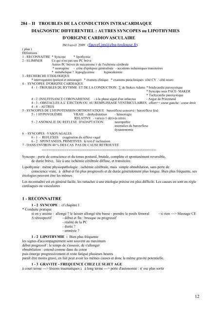 284 â€“ TROUBLES DE LA CONDUCTION INTRACARDIAQUE