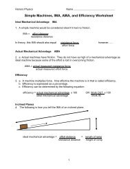 Simple Machines, IMA, AMA, and Efficiency Worksheet