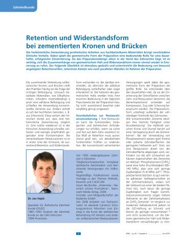 Retention und Widerstandsform bei zementierten ... - praxis-hc.de