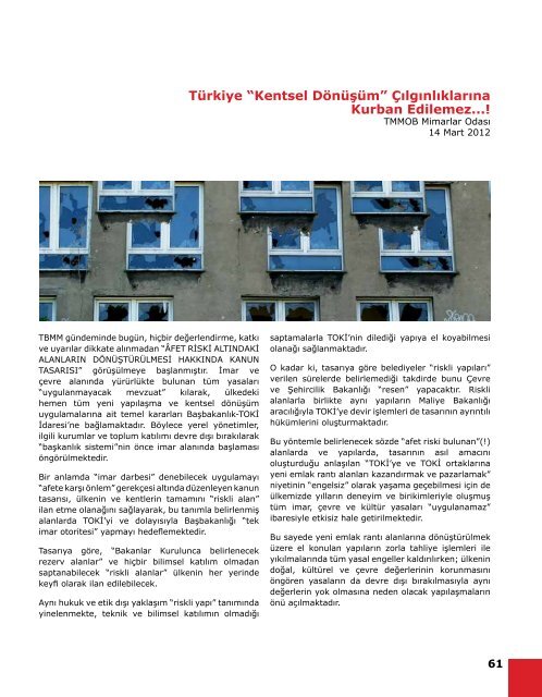 Bülten 97 (Mart-Nisan 2012) - Mimarlar Odası Ankara Şubesi