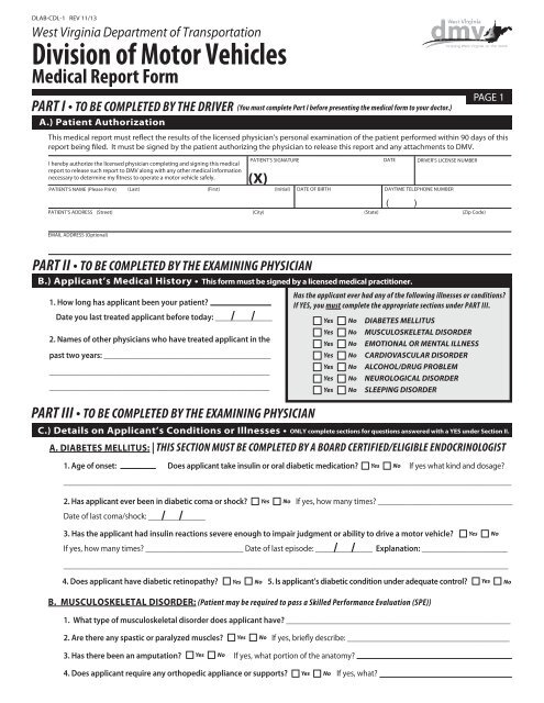 Medical Report Form (DLAB-CDL-1) - West Virginia Department of ...